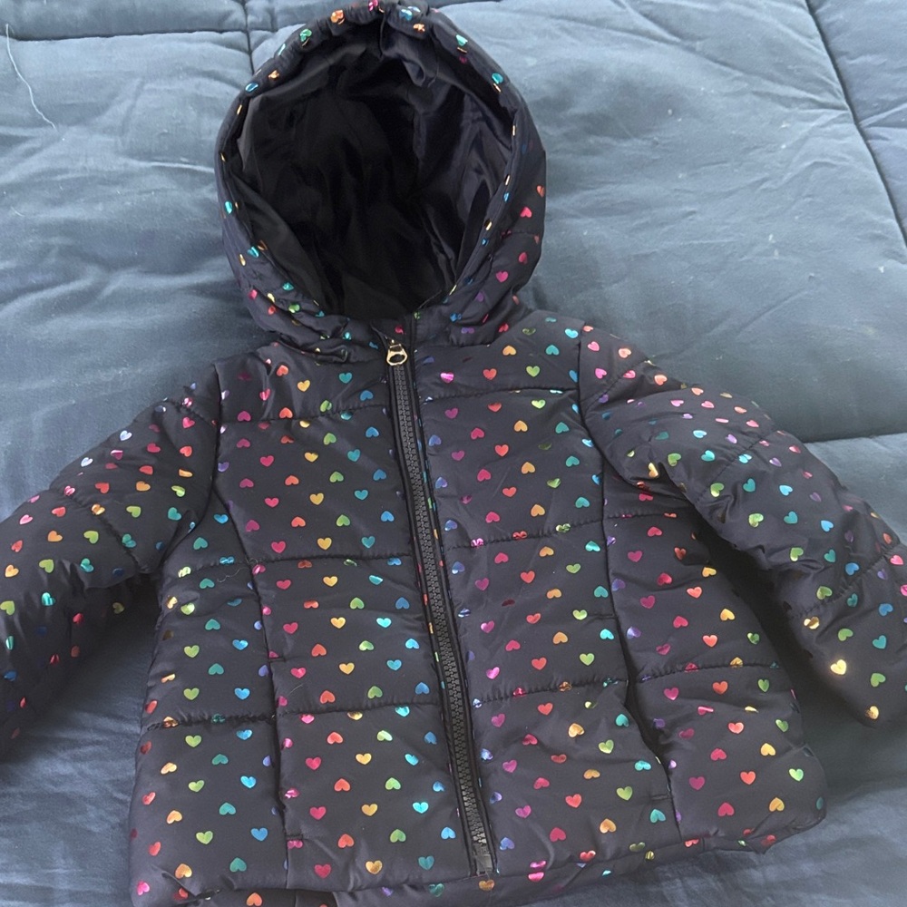 Colorful Heart Patterned Puffer Jacket